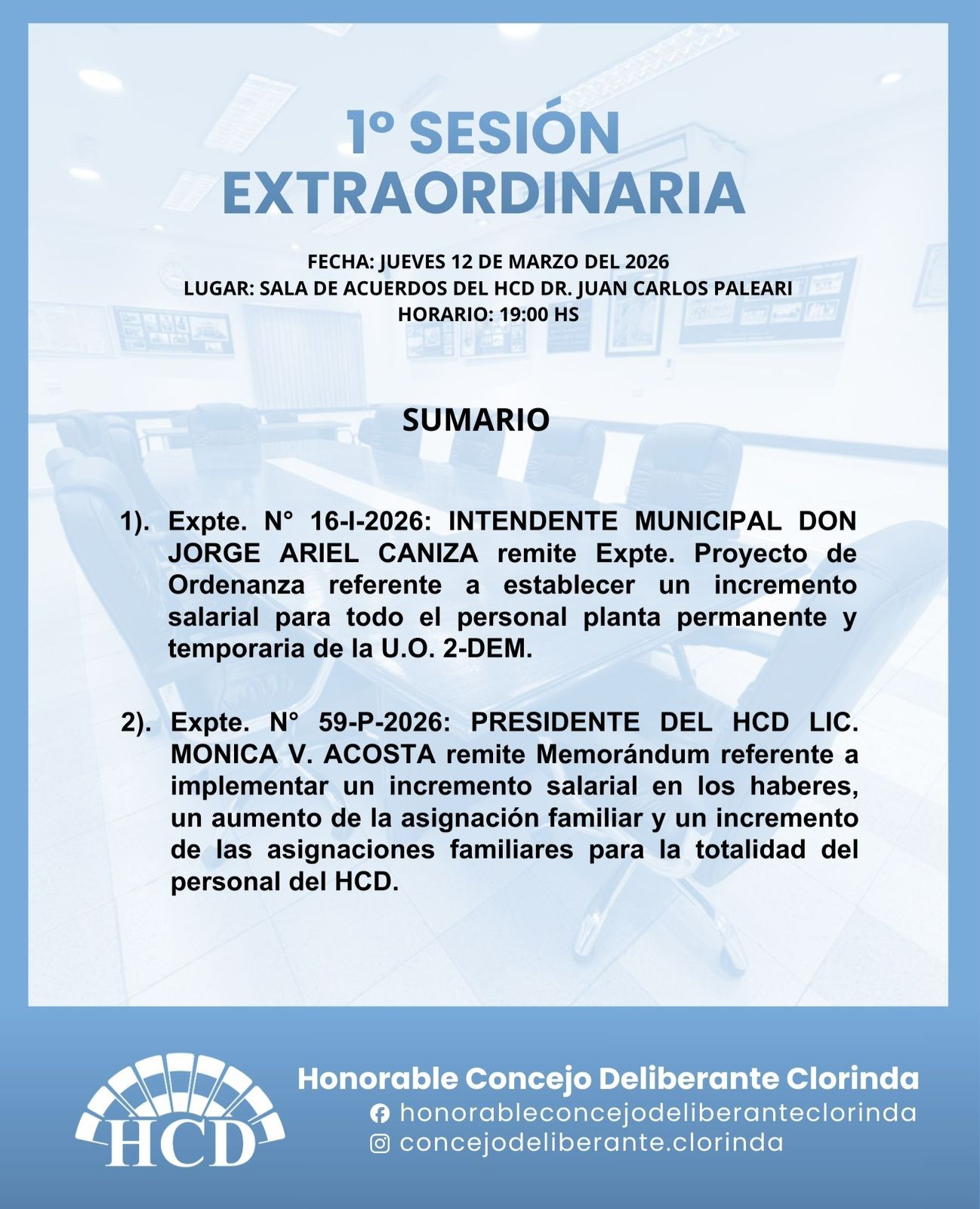 Convocan a Sesión Extraordinaria para tratar el incremento salarial de los trabajadores municipales